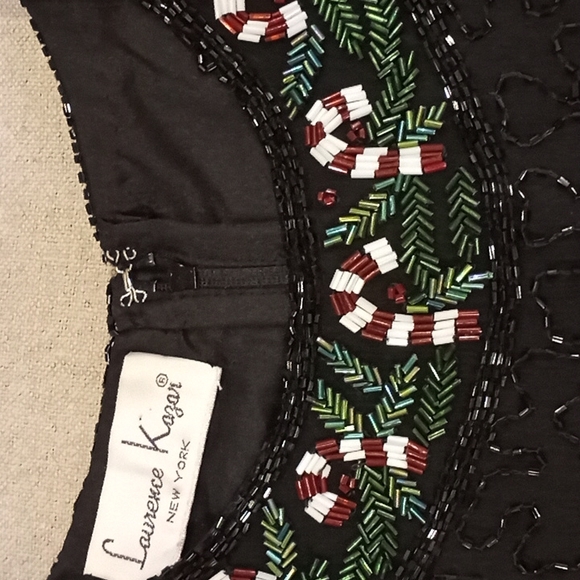 80's Laurence Kazar Beaded Silk Xmas Top - Picture 5 of 6